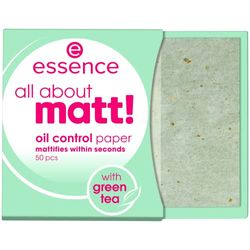 Essence all about mat! Oil Control Paper, matterend papier, poederpapier, transparant, glans-absorberend, mat, nanodeeltjes vrij, zonder parfum, olievrij (50 stuks)