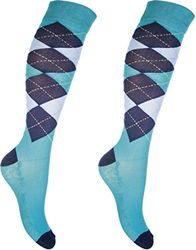 HKM Reitsocken-Check Classico, Calzini da Equitazione Uomo, Aqua/Dunkelblau, 39-42