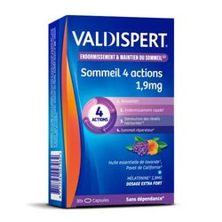 VALDISPERT-Endormissement & Maintien Du Sommeil-Sommeil 4 Actions 1,9 mg-Complément Alimentaire à base de plantes et de Mélatonine 1,9mg-Dosage Extra Fort-Sans Dépendance ni accoutumance-30 Gélules