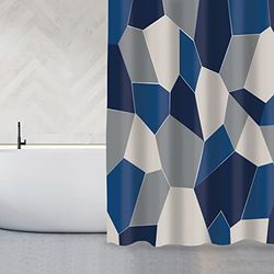 MSV Tenda da doccia antimuffa, antibatterica, lavabile, impermeabile, poliestere, 180 x 200 cm, origami, blu e bianco