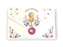 LINA OFFICINE GRAFICHE CREATIVE 96-561 Communion Card Girl Money Holder with Label Close Envelope, 11 x 16 cm (Girl Liturgical Chalice)