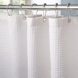 Wafelstof-douchegordijn met metalen douchegordijnringen, stof, textiel, badgordijn, anti-schimmel, badgordijnset waterdicht, zwaar douchegordijn, voor badkamer, 182 x 182 cm (wit)