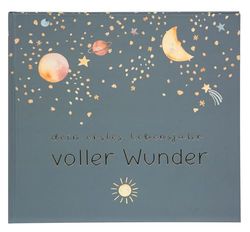 goldbuch 50 497 Journal de bébé plein de merveilles espace Bleu Album souvenir avec 100 pages illustrées, couverture avec gaufrage doré et ciel nocturne comme motif, album pour bébé env. 24,5 x 22,5 x