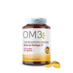 OM3 - Huile de poisson sauvages riche en Oméga 3-Fonction cardiaque normale - Maxi format - 120 capsules