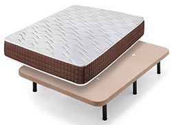 Cama express Beige Colchón Viscoelástico Stylus + Base Tapizada 6 Patas 32 cm, Medida : 120 x 200 cm