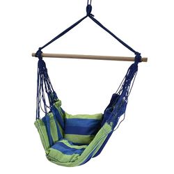 Vacchetti Rocking chair in blue and green striped fabric with 2 cushions, 100 x 130 cm