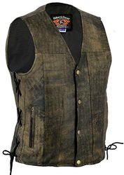 Bikers Gear Australia Limited Premium Colete de couro de vaca de 1,3 mm com cordões ajustáveis e bolsos, cor castanho envelhecido, tamanho XL