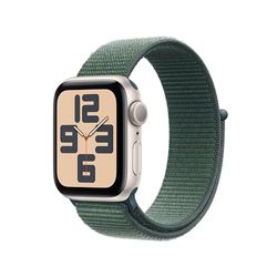 Apple Watch SE (2e gen.) GPS 40 mm Smartwatch - Kast van sterrenlicht aluminium - Blauwgroen geweven sportbandje. Conditie en slaap bijhouden, ongelukdetectie, hartritme monitoren, CO₂-neutraal