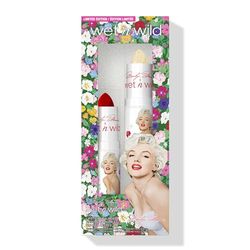 Wet n Wild Marilyn Monroe Icon Lipstick and Balm Set, Set Rossetto e Balsamo per Labbra con Formula Idratante e Arricchito con Glitter Dorati, Ingredienti Attivati dal pH, Rosso e Trasparente
