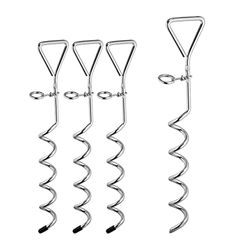 Relaxdays schroefharingen, 4 stuks, haringen voor tent, voor zachte & normale bodem, hondenanker, 42 cm lang, zilver