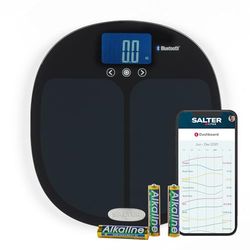 Salter 9192 BK3R Health Curve Balanza de análisis inteligente de baño Bluetooth, mide el peso, grasa corporal/agua, masa muscular/ósea, IMC, conexión al smartphone mediante la aplicación MiBody, negra