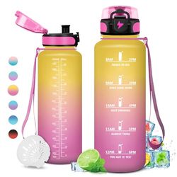 KollyKolla Motiverende drinkfles, 1,5 liter, sportfles, lekvrij, sportfles met tijdsweergave, 1 klik om te openen, BPA-vrij, voor volwassenen, hardlopen, yoga, kantoor, gym