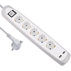 Electraline Gummy 62159 Extensão base 5 tomadas e 2 USB 2.1A - Cover de silicone, cabo 2 m ficha plana
