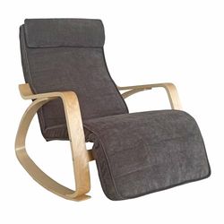 WeHome Swing Amor Fauteuil à Bascule avec accoudoirs en Bois, Rocking Chair, Fauteuil à Bascule avec Repose-Pieds réglable, Fauteuil Salon, Chaise de Chambre à Coucher (Tissu, Gris foncé)