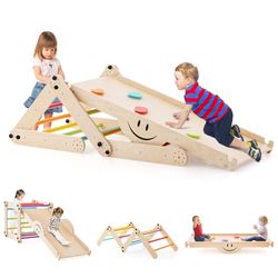 COSTWAY Estructura de Escalada Interior, triángulo de Escalada con tobogán, Escalera de Escalada, Patio de Juegos Interior Convertible, Parque Infantil Multifuncional para niños a Partir de 3 años