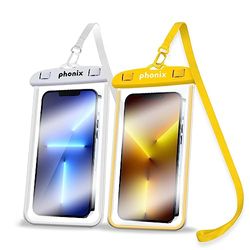 Phonix Custodia Impermeabile Smartphone IPX8 [2 Pezzi] - Cover Subacquea per iPhone 14,13,12,11 Pro,Max,Mini e Smartphone fino a 6.8" - Portacellulare Mare - Accessori Spiaggia Italia (Bianco-Giallo)