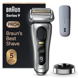 Braun Series 9 PRO +, Rasoio Elettrico Barba, Regolabarba Uomo, Rifinitore di precisione, con PowerCase, Batteria Litio Ion, 100% Impermeabile Idea Regalo, 9527s Argento