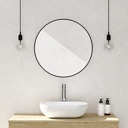 Baikal Espejo de Baño, Espejo con Marco Negro. Opción con y Sin LED. Estilos Que se adaptan al baño o Cualquier Estancia del hogar. Redondo D60 cm