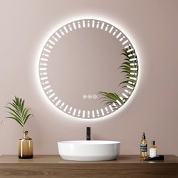 EMKE Ronde badkamerspiegel met led-achtergrondverlichting, diameter 50 cm, anti-condens, touch-schakelaar, 3 variabele lichtkleuren, decoratieve ronde badkamerspiegel, trendy ronde badkamerspiegel
