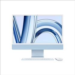 Apple iMac Komputer Stacjonarny (2023) z czipem M3: 8‑rdzeniowe CPU, 10‑rdzeniowe GPU, 24‑calowy wyświetlacz Retina 4,5K, 8 GB zunifikowanej pamięci RAM, 256 GB pamięci masowej SSD. Niebieski