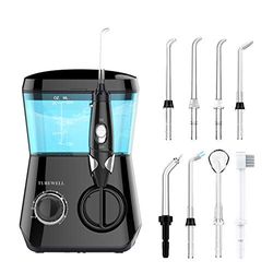 Jet Dentaire Hydropulseur - TUREWELL Hydropulseur dentaire avec 8 Buses Multifonctions, 10 Réglages de Pression D'eau, IPX7 Étanche, 600ML Irrigateur Dentaire Pour Les soins Familiaux (Noir)