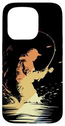 Vintage Fishing Guy Graphic Angler Case for iPhone 15 Pro