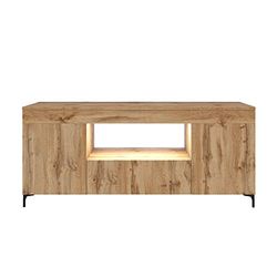 Selsey Gusto - TV-lowboard/televisiekast gesloten met 3 deuren/open vak/LED-verlichting, 137 cm breed (eiken kleur Lancaster)