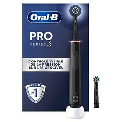 Oral-B Pro 3 3000 Brosse À Dents Électrique Avec 2 Brossettes, Technologie 3D, Élimine Jusqu’À 100 % De Plaque Dentaire, Noir (lot de 1)