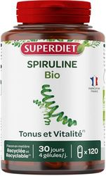 SUPERDIET - SPIRULINE BIO - Tonus et Vitalité - Récupération sportive -Phytothérapie - Fabrication française - 120 gélules
