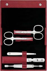 ZWILLING Manucure kit (5 pièces, soin des ongles et pédicure avec étui en cuir véritable avec ciseaux à ongles et ciseaux à cuticules), Acier inoxydable poli, Rouge