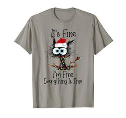 It's Fine I'm Fine Everything Is Fine Christmas Cat Santa Camiseta