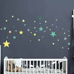 Väggklistermärken för barn - dekoration av babyrum - väggklistermärken för barn - 50 gröna och gula stjärnor - väggklistermärken för barn - H30 x L40 cm