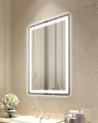 VEVOR Miroir de Salle de Bain à LED, 60 x 80 cm, Miroir de Maquillage avec éclairage Frontal et rétroéclairé, Miroir Mural à mémoire antibuée avec lumières, intensité Variable en continu à 3 Couleurs