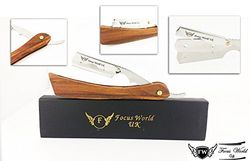 Focus World Pure Wooden Handle Shaving Straight Cut Barber Razor & Free Storage Pouch