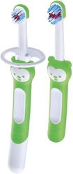 Mam Learn to Brush Set tandenborstel voor kinderen met lange handgreep, tandenborstel voor mondhygiëne in autonomie, zachte tandenborstels voor 5 maanden, groen - 60 g