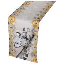Alexandra House Living Chemin de Table Jaune Gris Textile 180 x 30 cm Velours Girafe