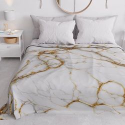 PETTI ARTIGIANI ITALIANI - Colcha Cama (160x250 cm) Microfibra, Primavera Verano, Colchas Bouti Modernas, Cubrecama Ligero, Individual, Mármol Blanco 100% Made in Italy