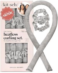 Kitsch Satin Heatless Curling Set - Heatless Hair Rollers & Curler Headband | Sleep in Curls (Silver)