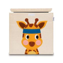 Lifeney 833113 Boîte de rangement girafe avec couvercle, Coffre à jouet, Coton, Lin, Coloré, 33 x 33 x 33 cm