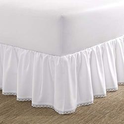 Laura Ashley Home | Falda de Cama de Lujo Hotel, fácil Ajuste, Antiarrugas y Resistente a la decoloración, diseño Elegante para decoración del hogar, algodón Satinado, Blanco,