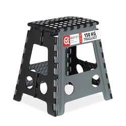 Relaxdays opstapje inklapbaar, hoog, opstapkruk voor keuken, caravan, 120 kg, kunststof, 39,5x38,5x32 cm, grijs/zwart