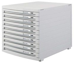 HAN Ladebox CONTUR met 10 platte open laden tot formaat B4, incl. uittrekblokkering, incl. labelborden, rubberen voetjes, modulair uitbreidbaar ladesysteem, 1510-11, lichtgrijs