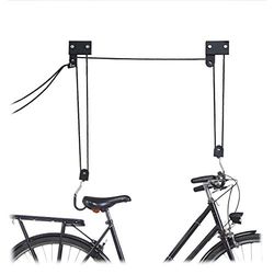 Relaxdays, zwarte fiets-plafondlift, 45 kg draagvermogen, met haken, universeel, met kabelrem, trekkoord, kajak, fietslift, één maat