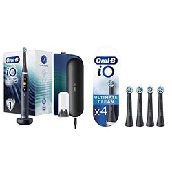 Oral-B iO 9 Go Electric Spazzolino Elettrico Pulizia Professionale, Sbiancante Denti, Nero + Testine Spazzolino Elettrico, Confezione da 4 pezzi, Ultimate Clean, Nero