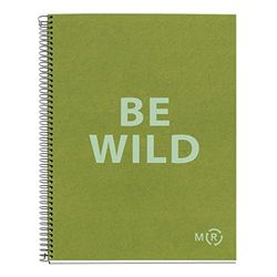Miquelrius - Be Eco A4 notitieboek, 80 vellen, 90 g, punten, 1 gekleurde strip, stevig deksel, olijfgroene berichten
