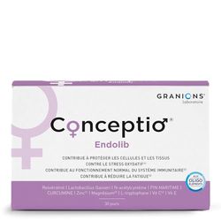 GRANIONS Conceptio Endolib - 90 Gélules = 30 J -Pin Maritime, Ferments Lactiques Lactobacillus Gasseri, N-Acétylcystéine, Resvératrol, Vit A, Vit C, Vit E, Oligoéléments Laboratoire des Granions