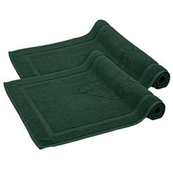 Komfortec Lot de 2 Tapis de Bain en Tissu éponge Lavable 800 g/m² et 100% Coton, Absorbant et séchage Rapide, 50 x 80 cm, Vert Foncé