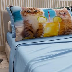 PETTI Artigiani Italiani - Beddengoed dieren met katten van katoen met kussenslopen in digitale print, beddengoed voor Frans bed, 100% Made in Italy