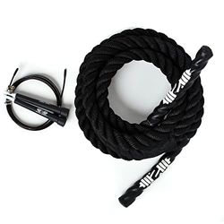 Heavy Skipping Rope, Weighted Jump Rope, Battle Skipping Rope, Strength Training Heavy Rope, Men and Woman Total Body Workout, 38mm Thickness, 3m Length (2.6kg). Includes a 3m Adjustable Speed Rope