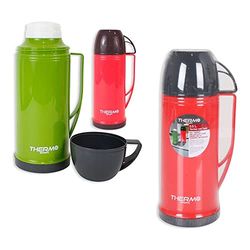 THERMOSPORT Thermosfles van kunststof met beker, 1 l, uniseks, volwassenen, meerkleurig, eenheidsmaat